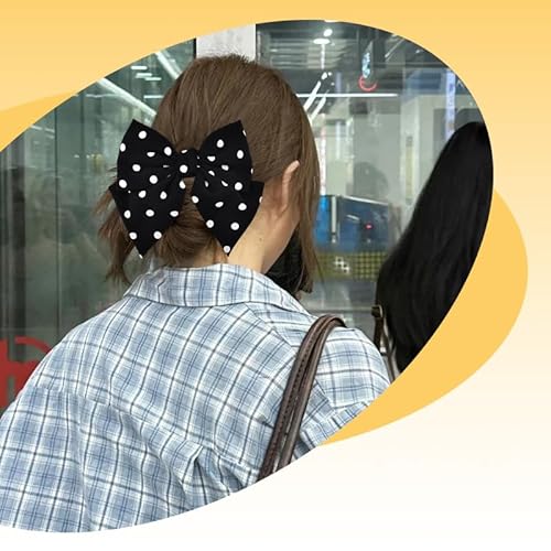Polka Dots Bow Hair Clips Aesthetic Long Tail Big Bows for Women Girls French Spotted Black Hair Decoration for Festival Party Large Bowknot Clip Accessory Polka Dot Satin Silk Barrettes