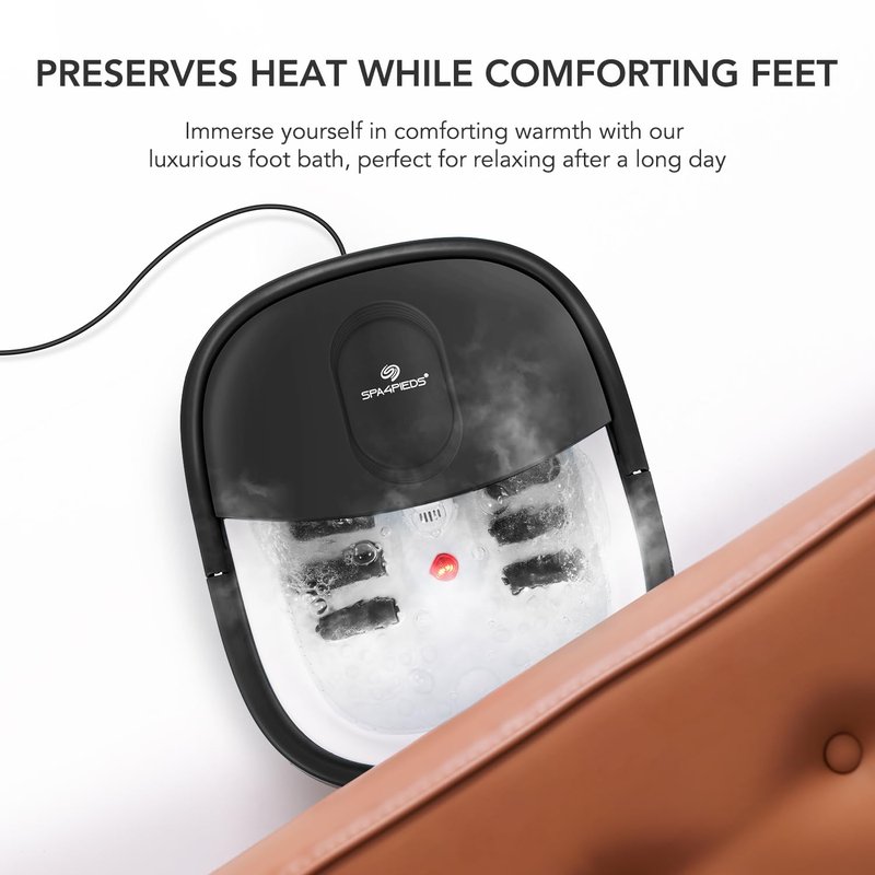 SPA4PIEDS Collapsible Foot Spa Bath with Heat and Massage Rollers, 10-in-1 Foot Spa Pedicure Kit, Bubble, Red Light, Water Jets, Feet Soaking Tub for Stress Relief & Soft Feet, Gift for Mom and Dad