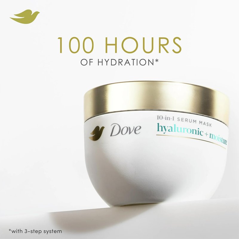 Dove Daily Moisture Shampoo & Conditioner Set | Hyaluronic Deep Hydration & Revitalizing Serum Mask - 3-Piece Set