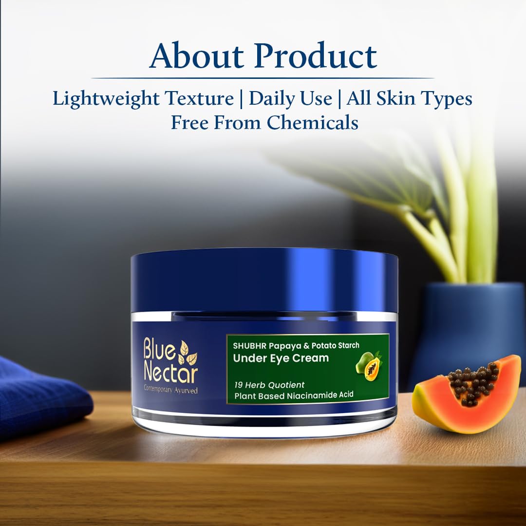 Blue Nectar Under Eye Cream for Women | Natural Niacinamide Eye Cream with Papaya & Potato | Lightweight Herbal Formula Enriched with Neem & Aloe Vera (18 Herbs, 0.53Oz)