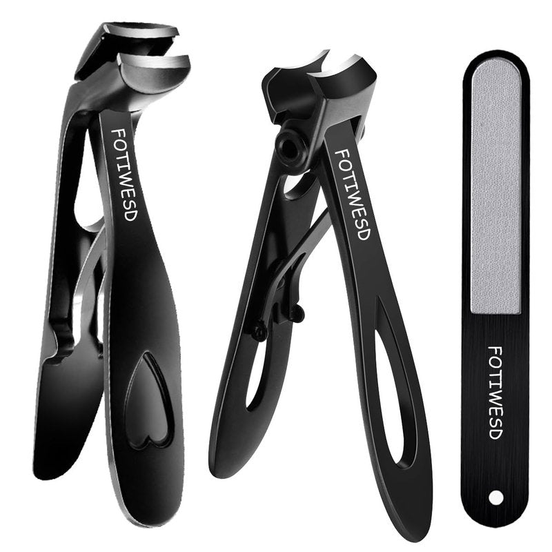 FOTIWESD 3-Piece Nail Clippers Set - Premium Stainless Steel Toenail Clippers for Thick & Ingrown Nails, Ergonomic Heavy Duty Nail Cutter Kit with Nail File for Seniors, Men, Adults