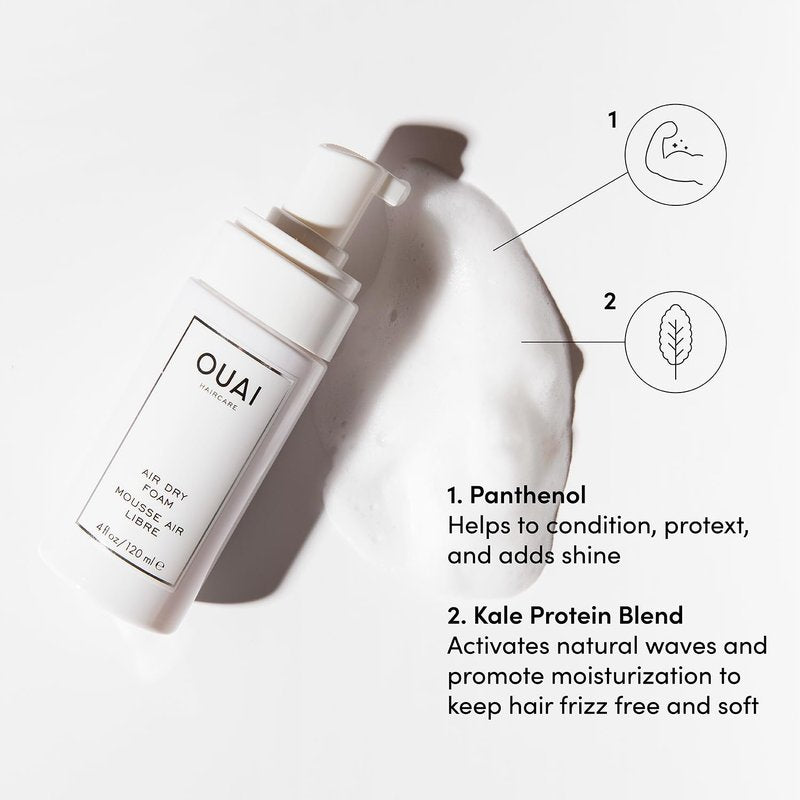 OUAI Wavy Hair Bundle | Air Dry Foam & Wave Spray for Beach Waves - Adds Texture, Volume & Shine (2 Count, 4 Oz/6 Oz)