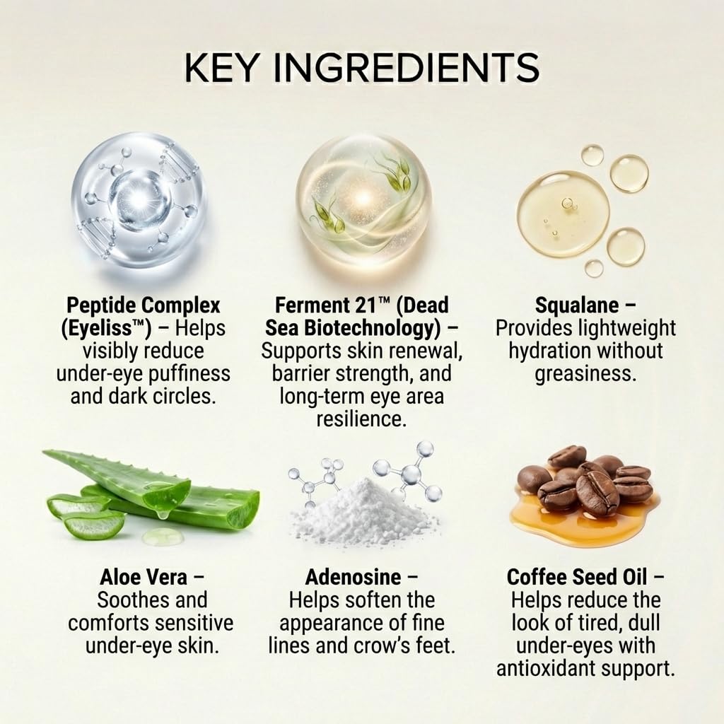 SEACRET Bio Skin Glow Eye Concentrate - Peptide Eye Cream for Dark Circles, Puffiness & Wrinkles - Barrier Repair, Fragrance-Free, Vegan, 0.5 Fl Oz / 15 ml
