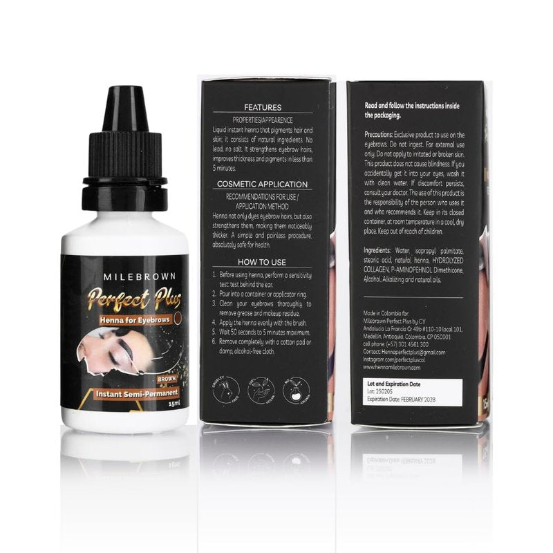 MILEBROWN PERFECT PLUS Eyebrow Henna, for natural-looking coloring, 15 ml (Brown)
