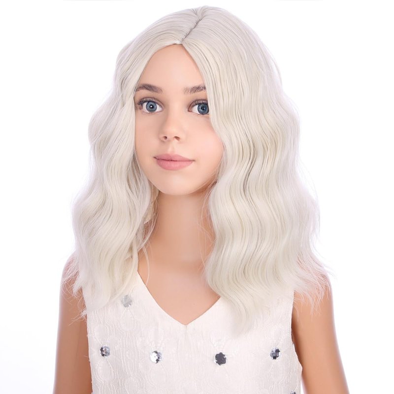 PATTNIUM Platinum Blonde Kids Wig Short Curly Wavy Girls Blonde Wigs Platinum Bob Synthetic Wigs