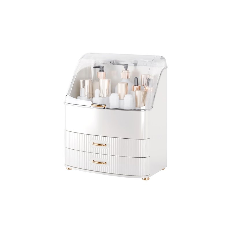 Plukers Makeup Organizer Countertop Vanity with Transparent Lid Drawers Waterproof Dustproof Cosmetic Skincare Bathroom Storage Gift for Women Teens Girls (Whtie)