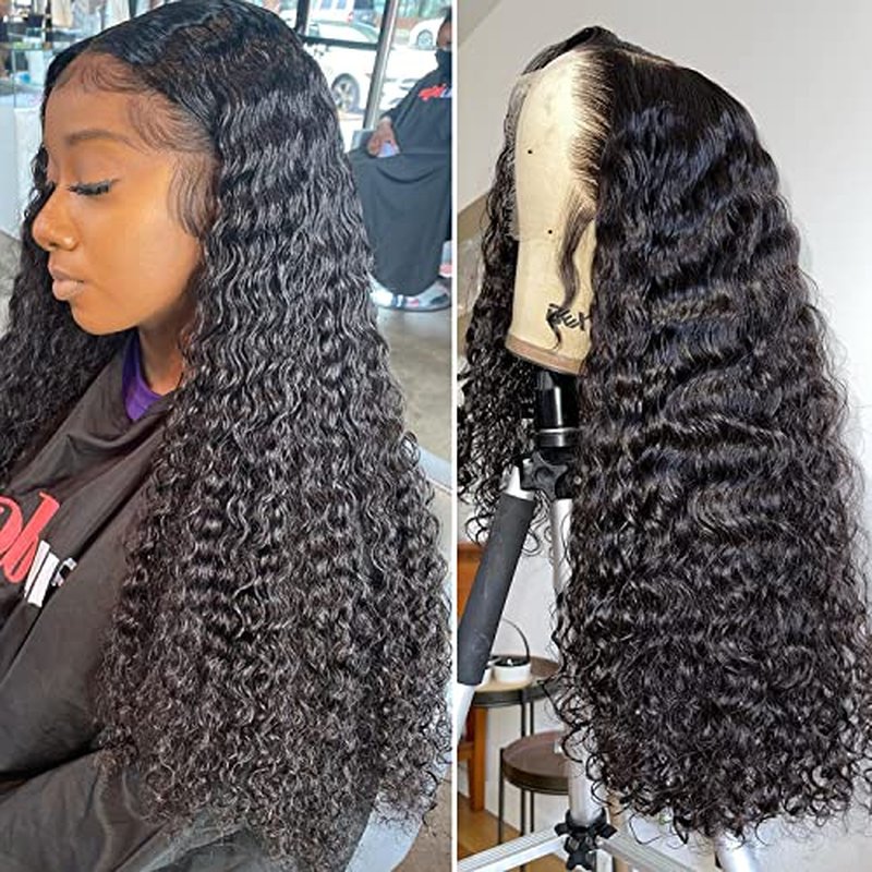24 Inch Lace Front Wigs Human Hair 13x4 Deep Wave Wig Transparent Lace Frontal Wig Pre Plucked with Baby Hair 180% Density Curly Wig for Women