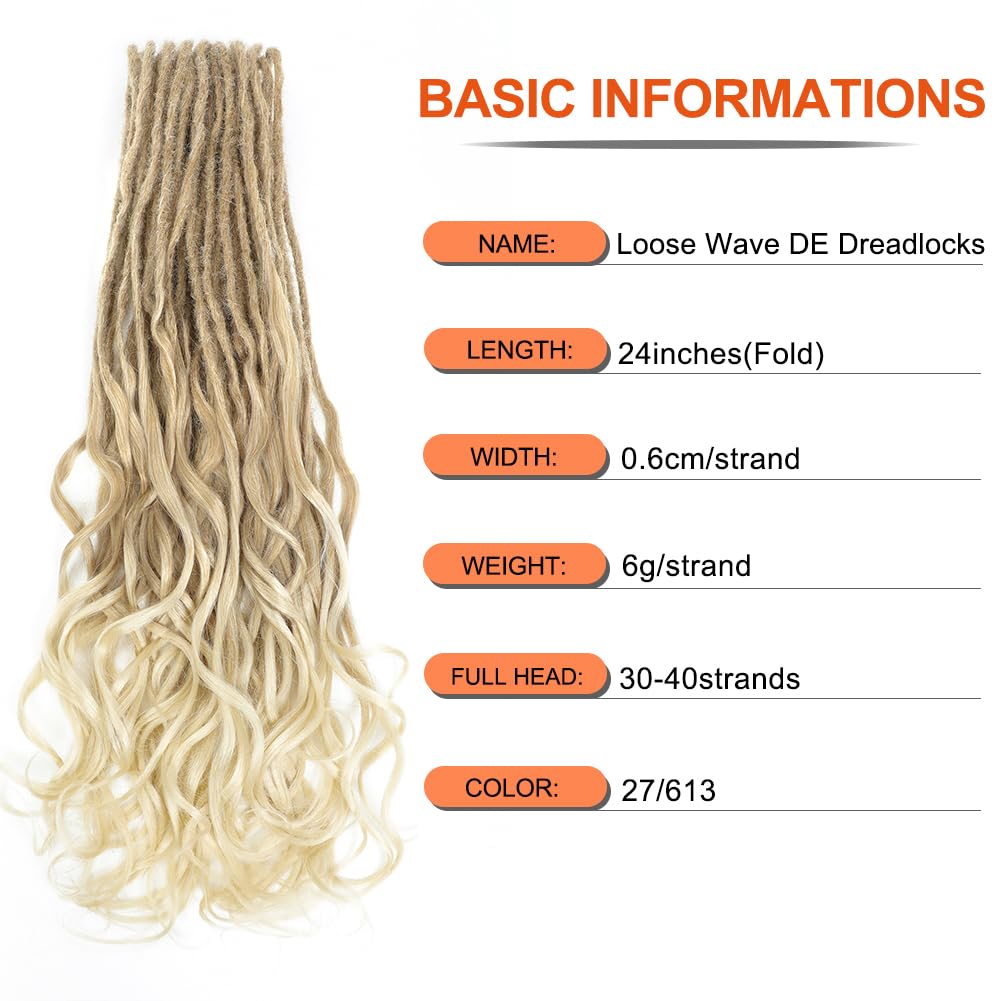 Loose Wave Dreadlock Extensions - Synthetic French Curly Double Ended | 24 Inches, Soft Brown to Blonde