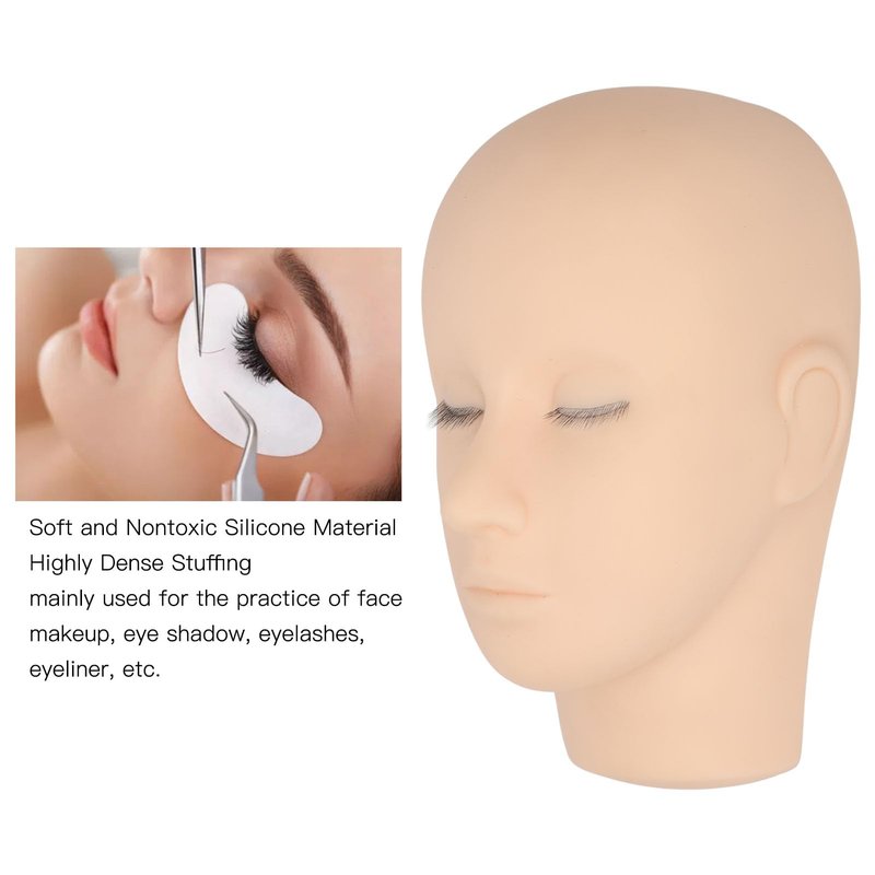 Lash Mannequin Head, Silicone 3 Layers Eyelash Practice Head High Simulation Soft Safe for Hospital