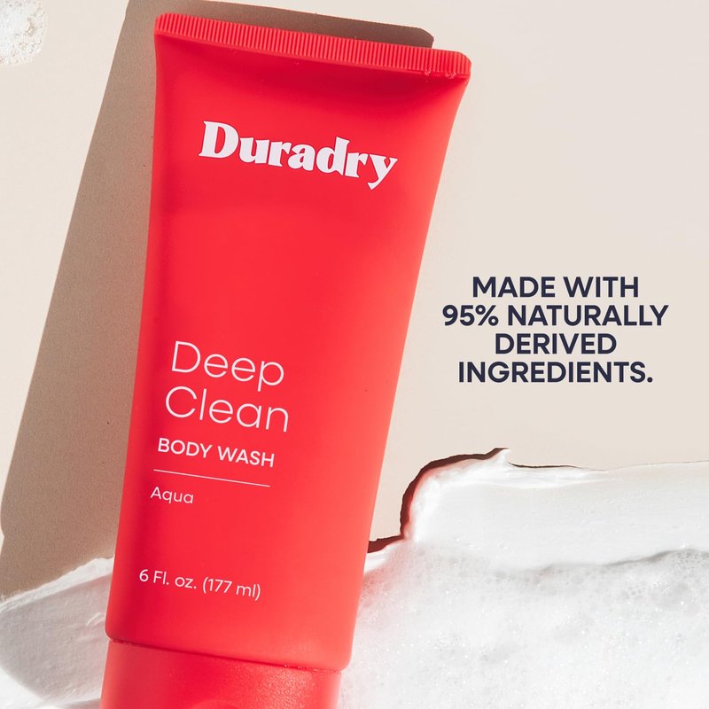 Duradry Deep Clean Body Wash for Women & Men – Odor Control, Deep Cleansing, Nourishes & Moisturizes Skin, Made with Natural Ingredients, Aqua Fragrance, 2.5 Fl Oz, Pack of 3