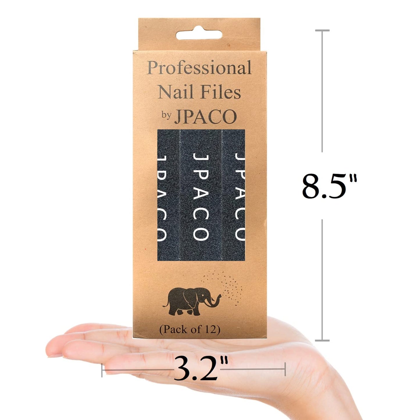 12-Pack Professional Nail Files: Double-Sided Emery Boards for Natural, Acrylic, Poly, and Gel Nails – Washable Black Manicure Tools Set by JPACO (100/180 Grit)