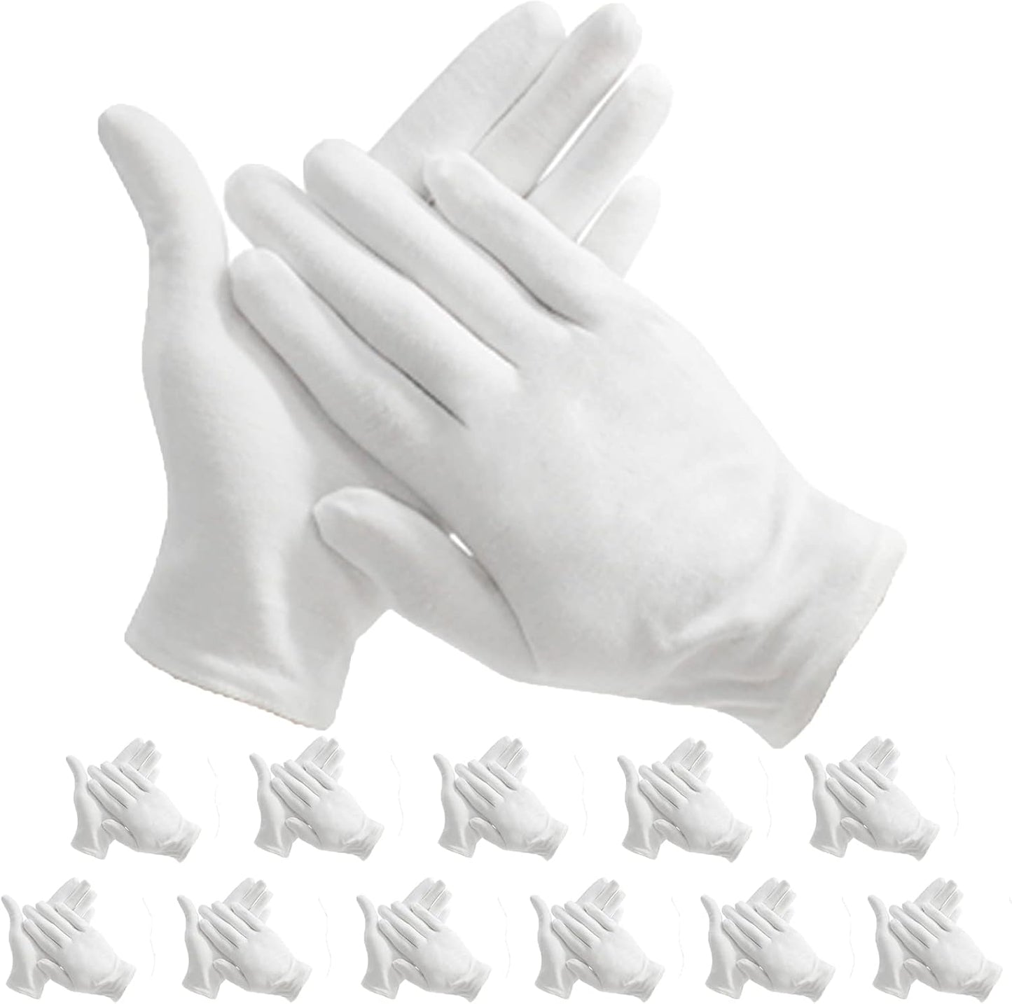 12 Pair White Cotton Gloves - 9 Inch Extra Large for Cosmetic Moisturizing & Jewelry Inspection