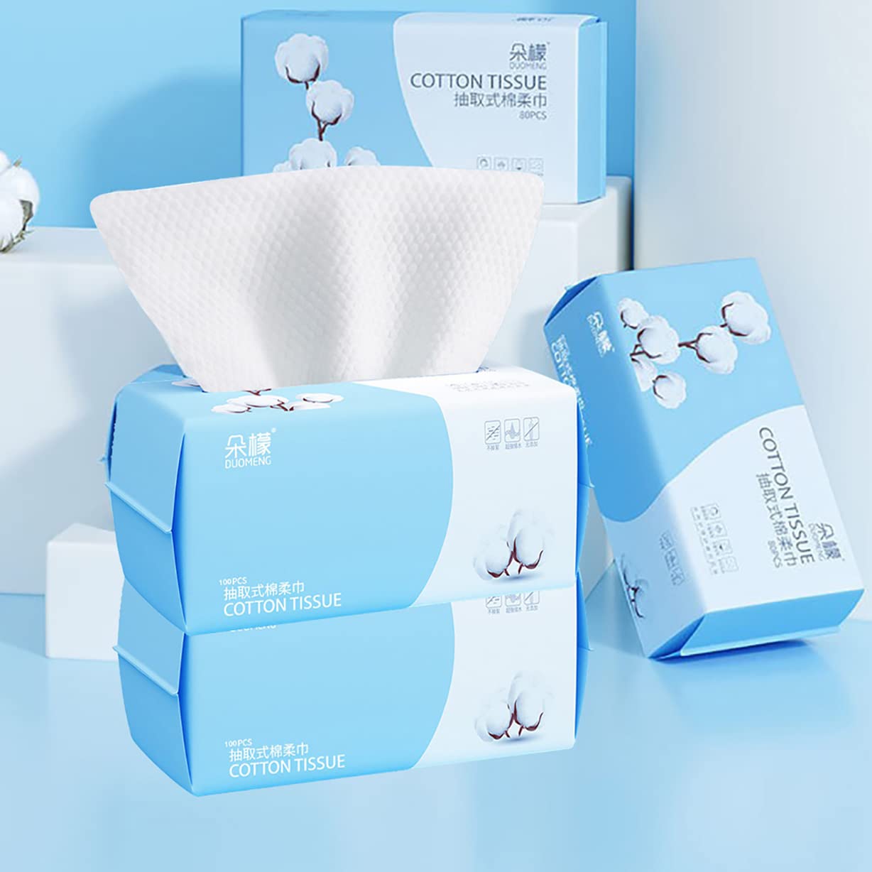 Cotton Facial Dry Wipes 100 Count, Deeply Cleansing Disposable Face Towel Wash Cloth, Multi-Purpose for Skin Care, Make-up Wipes and Facial Cleansing (4 Pack)