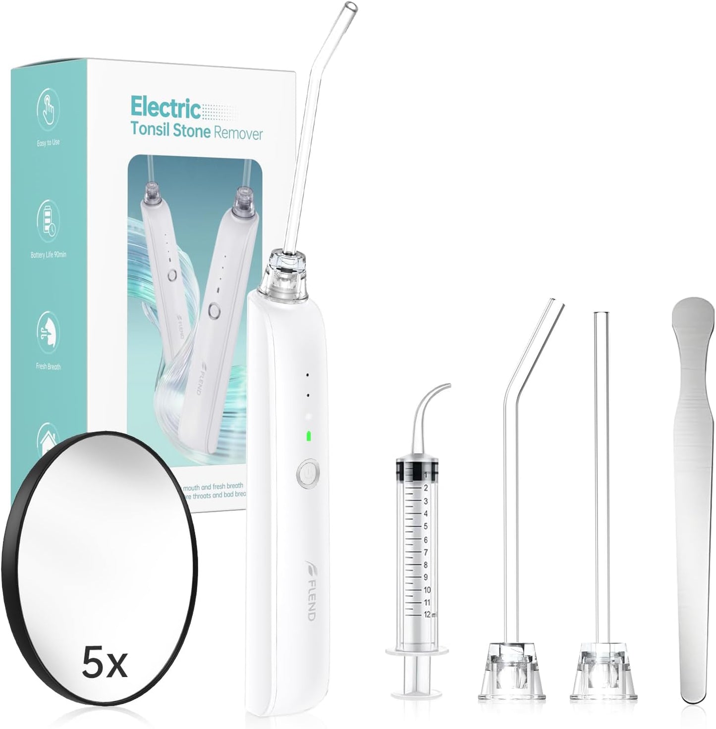 Tonsil Stone Remover Kit - 3 Modes Electronic Vacuum with LED Light & 5X Magnifying Mirror | Oral Irrigator for Bad Breath Relief