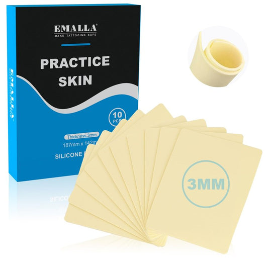 Emalla 3mm Premium Tattoo Fake Skin, 10Pcs Silicone Practice Skin for Practice Double-Sided Use 7.4"x5.6" Soft Skin for Artists and Beginners Tattoo Supplies