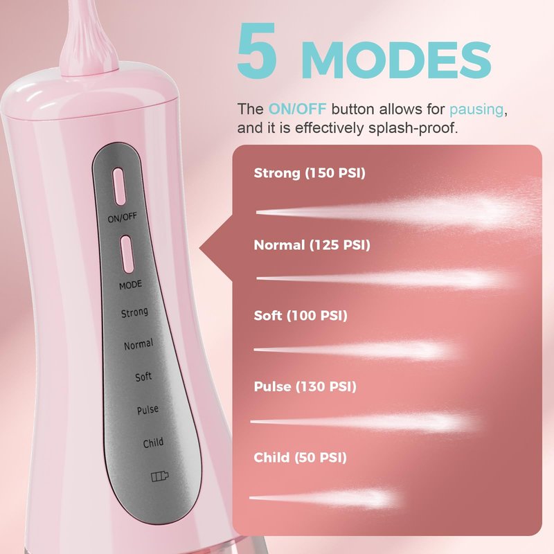 GOLDANT 2026 New 350ML Water Dental Flosser Teeth Pick with Bag, 5 Modes Portable Cordless Oral Irrigator Cleaner, Electric Rechargeable IPX7 Waterproof for Home Travel Teeth Cleaning Flossing (Pink)