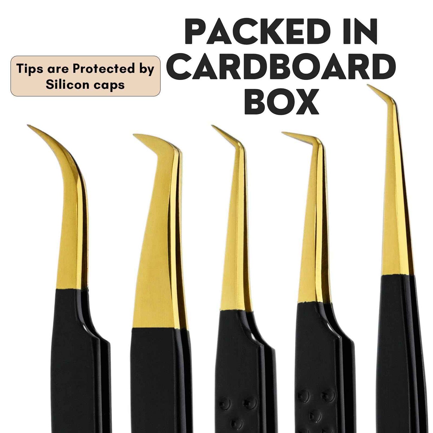 5pcs Fiber Tip Lash Tweezers Set – Curved Classic, Boot Volume, 90° & 45° Angle, Isolation Tweezer for Eyelash Extensions, Precision Stainless Steel, Professional Non-Slip Application Kit