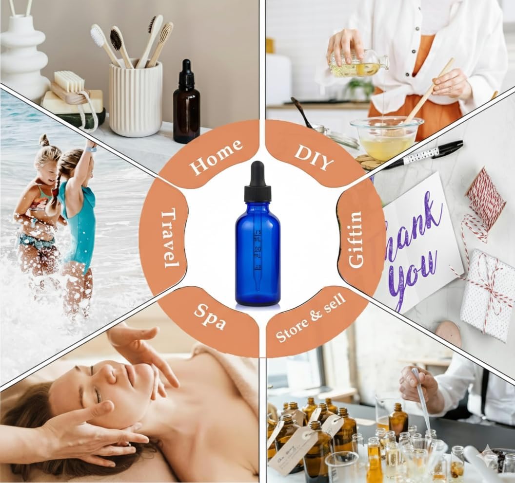 Cobalt Blue Dropper Bottles - 20 Pack 4 oz Measurement Dispensers for DIY Essential Oils, Hair Serums & Skincare | Refillable 120ml for Home & Travel