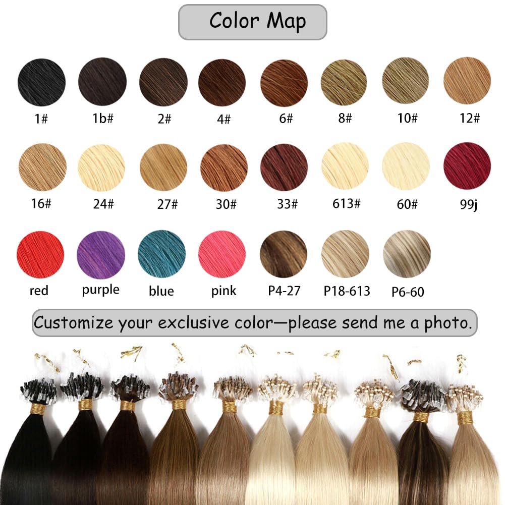 Saisifen Micro Loop Hair Extensions #33 Copper Brown Human Hair Bulk (50 Strands,1g/Strands) Micro Link Human Hair Extension for Women 16 Inches (40cm)