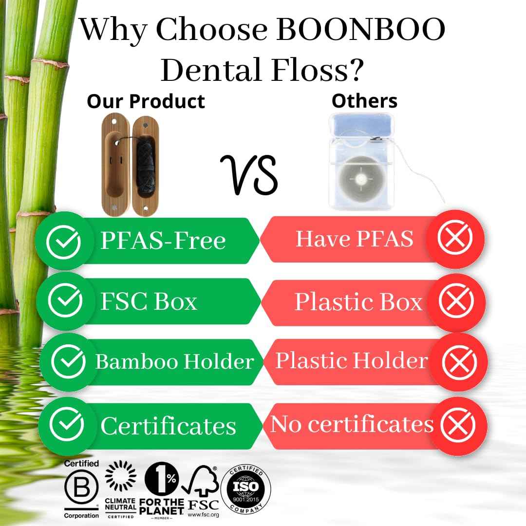 Charcoal Dental Floss with Bamboo Holder and 4 Pack Refill
