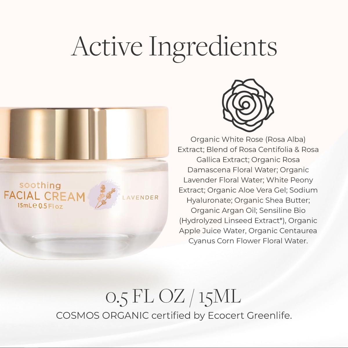 Fleurissent Soothing Facial Cream with Lavender – Long-Lasting Hydration, 6-Flower Fusion, Antioxidant-Rich Botanicals, Supports Smooth & Healthy-Looking Skin, Nourishing & Moisturizing, 0.5FLOZ(15ML)