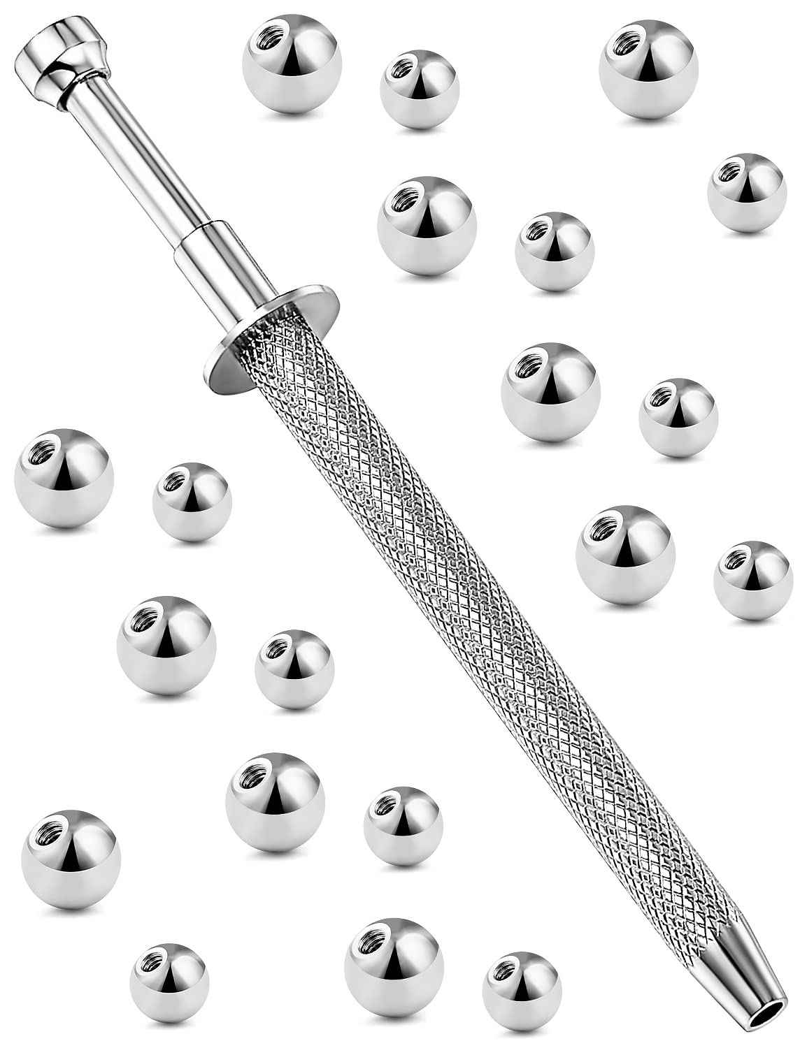Vsnnsns 316L Surgical Steel Piercing Balls Grabber Tool Pick Up Tool with 4 Prongs Holder Professional Push in Syringe Type Quad Prong Small Bead Holder Grab Ball Catcher Body Piercing Tools