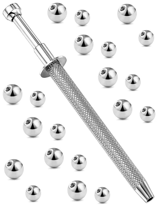 Vsnnsns 316L Surgical Steel Piercing Balls Grabber Tool Pick Up Tool with 4 Prongs Holder Professional Push in Syringe Type Quad Prong Small Bead Holder Grab Ball Catcher Body Piercing Tools