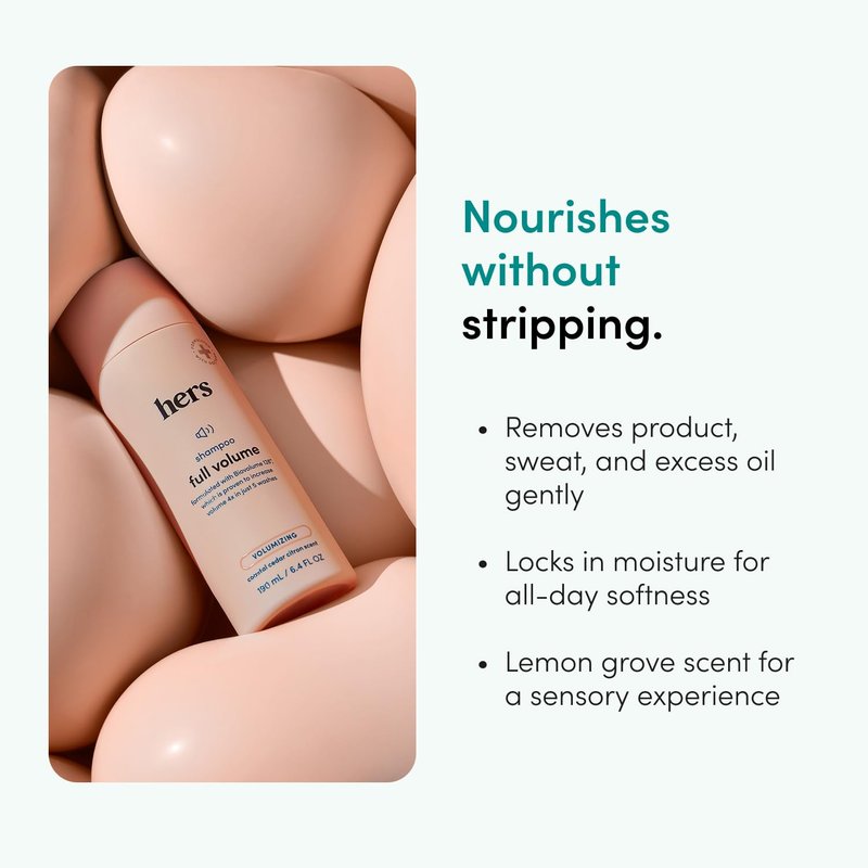hers Full Volume Shampoo - Rice Protein & Biotin Formula - Fine Hair & Root Lift Daily Shampoo - Volumizing Hair Care - Coastal Cedar Citron Scent - 6.4 Fl Oz, 2 Pack