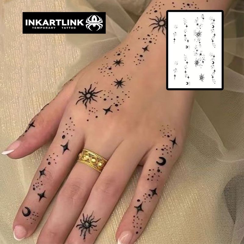 INKARTLINK Temporary Tattoos, Semi Permanent Tattoos, Small-size Tattoos for Women, Waterproof and Anti-reflective, Unique Design (Stars and Moon Shining)