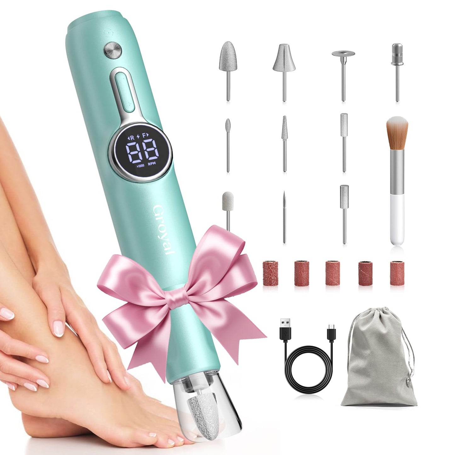Groyal Electric Nail Drill Machine for Acrylic Nails Professional Nail Drill Kits Electric Nail File (M306, Small)