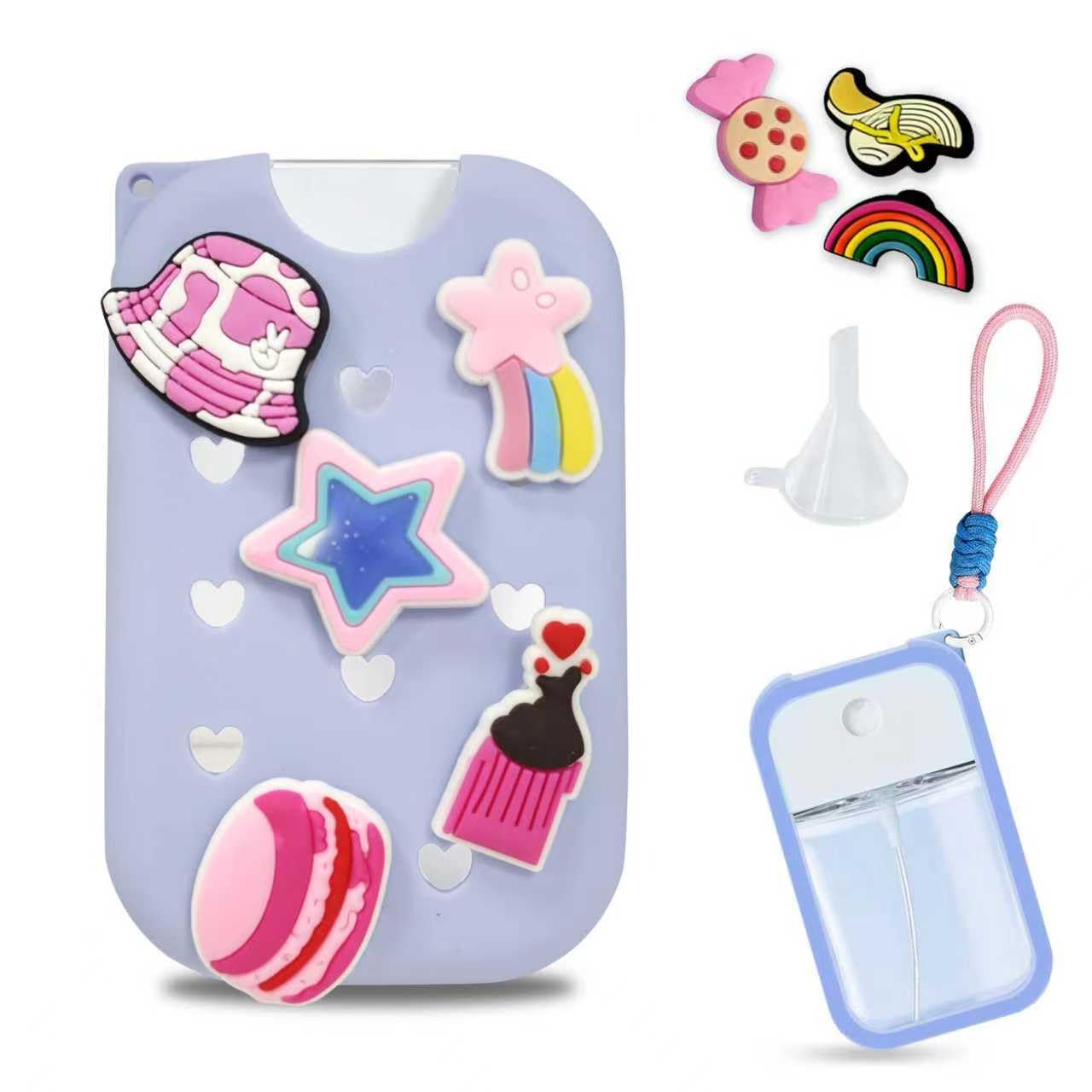 Zuhose Refillable Spray Bottle Keychain with Silicone Case, Customizable with 8 Charms for 1.69oz/50ml Liquid, Portable Leakproof Travel Accessory (Blue)