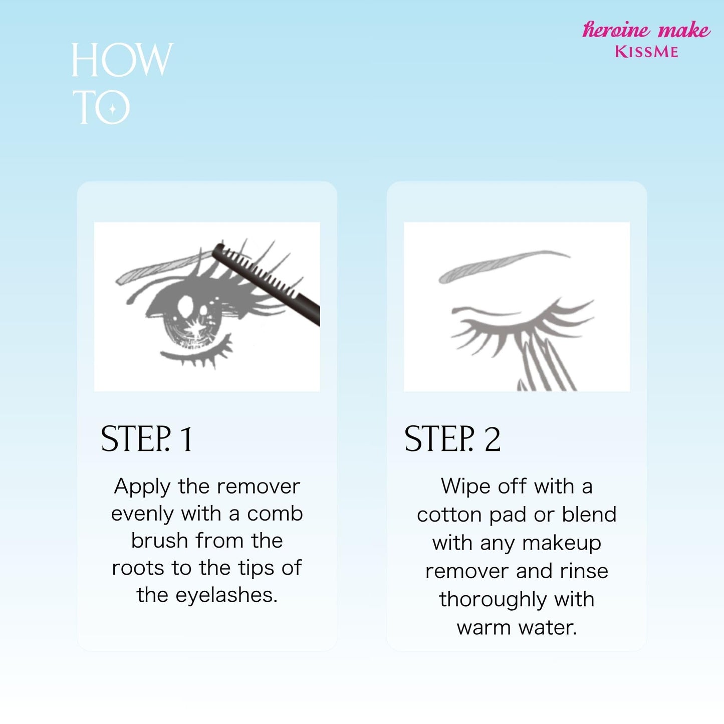 Heroine Make by KissMe Mascara Remover | Waterproof Makeup Remover Wand | Gentle Eye Makeup Solution for Sensitive Eyes | Travel Size for Waterproof Makeup | Made in Japan | 2 Pack