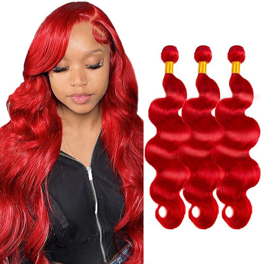 16-Inch Fire Red Human Hair Bundles - 8A Brazilian Virgin Body Wave Weave