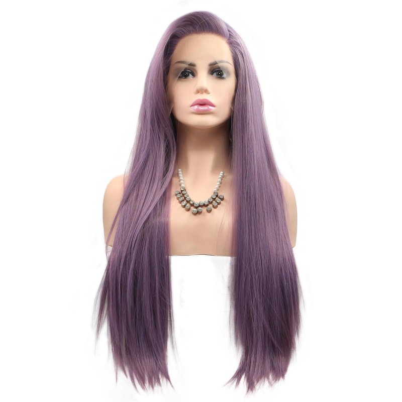 Wiginway Long Straight 13x3 Lace Front Wigs Synthetic Wigs Natural Looking Hair for Girls Women Cosplay Wigs Halloween Costume Party (Purple)