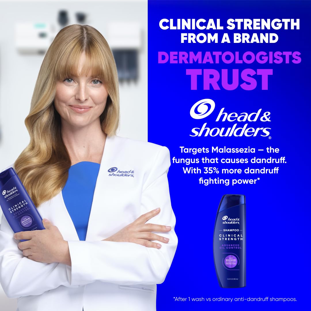 Head & Shoulders Anti-Dandruff Shampoo with 1% Selenium Sulfide, Clinical Strength Advanced Oil Control Twin Pack, Seborrheic Dermatitis Relief, Oily Scalp, 13.5 Fl Oz