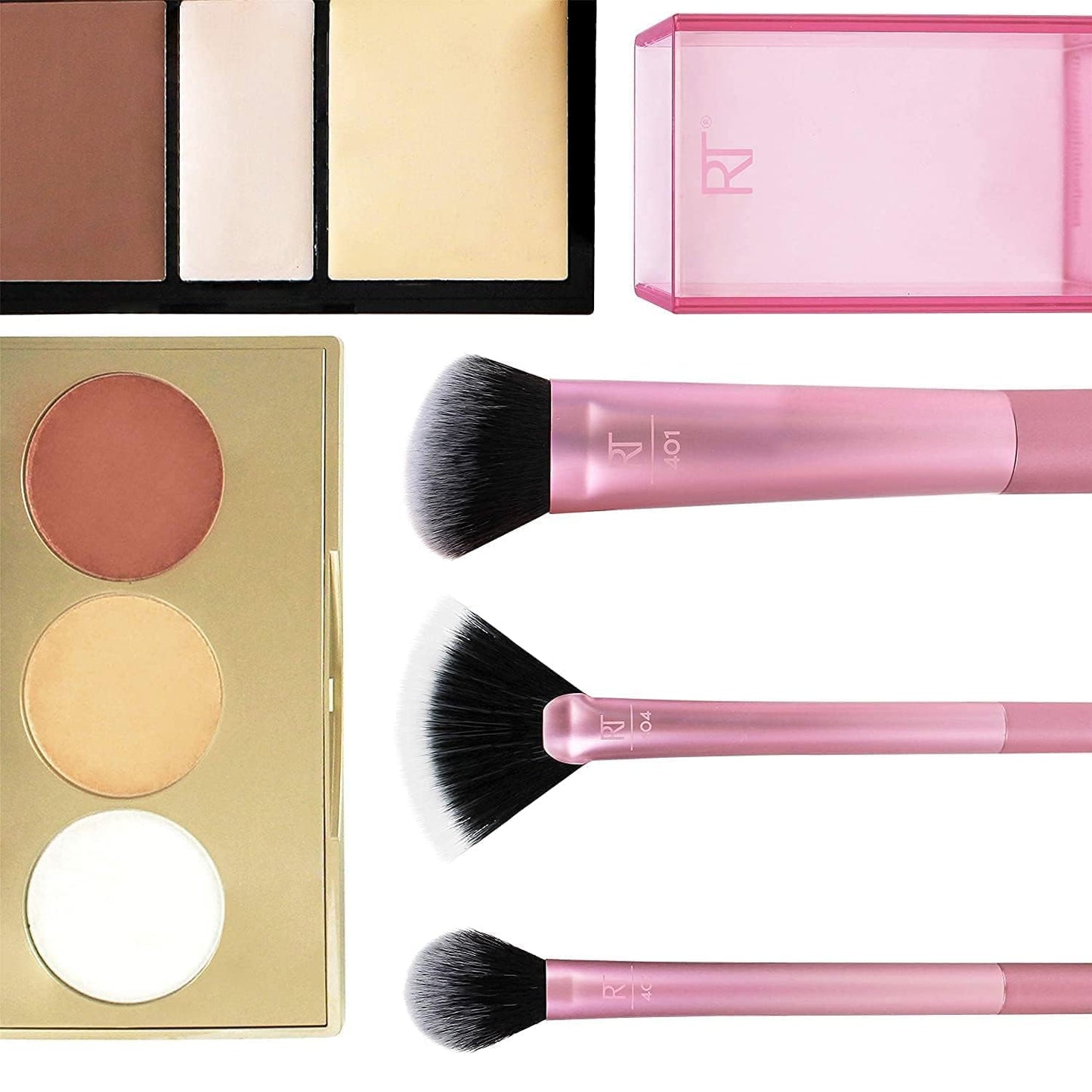 Real Techniques Cruelty Free Sculpting Set, Includes Fan or Setting Brush & Brush Cup, Synthetic Bristles, Pink, 4 Piece