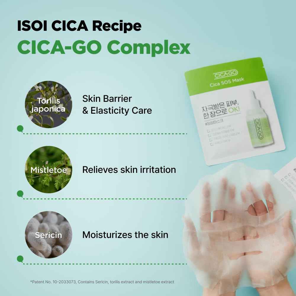 ISOI CICAGO Cica SOS Mask Pack, Intensive Soothing & Hydration Care for Sensitive & Irritated Skin, Fast-Acting Relief, Korean Skin Care (5EA)