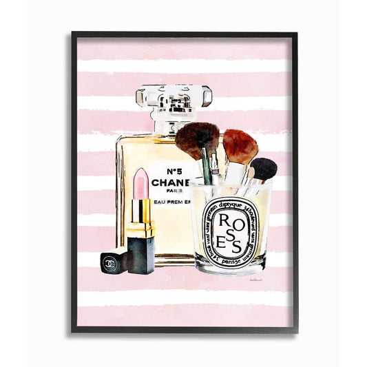 Stupell Industries 'Fashion Cosmetics Over Pink Stripes'| Framed Giclee Art