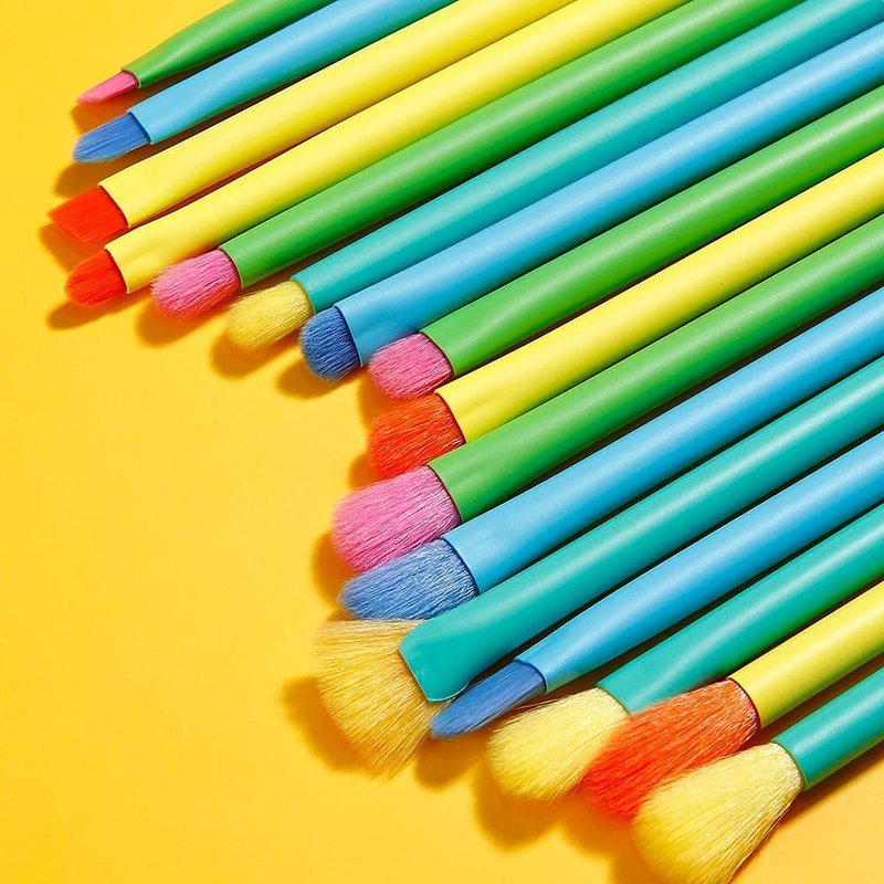 Docolor 15-Piece Neon Eye Makeup Brush Set | Professional Colorful Eyeshadow & Blending Brushes