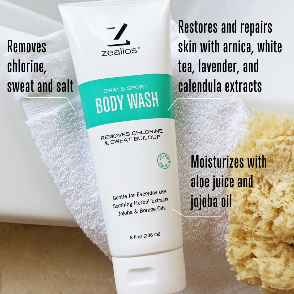 Zealios Swim & Sport Shampoo, Conditioner & Hydrating Body Wash for Relief from Pool Chemicals