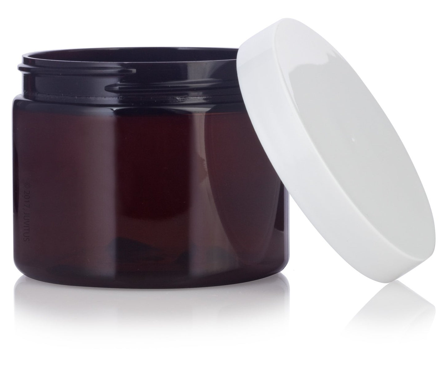 (12 pack) 6 oz Amber Plastic Low Profile Jar with White Lid Refillable Storage
