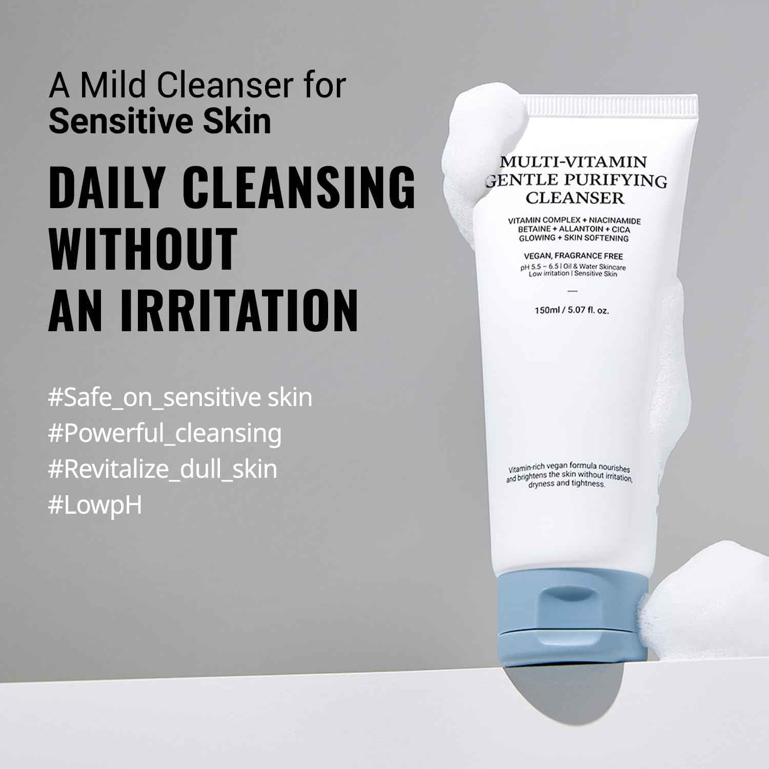 ASNO Multi Vitamin Gentle Purifying Cleanser 150ml – Low pH Vegan Face Wash for Sensitive Skin, Hydrating Deep Cleanse with Fine Bubble, Lemon + Niacinamide + Centella Asiatica, Korean Skincare
