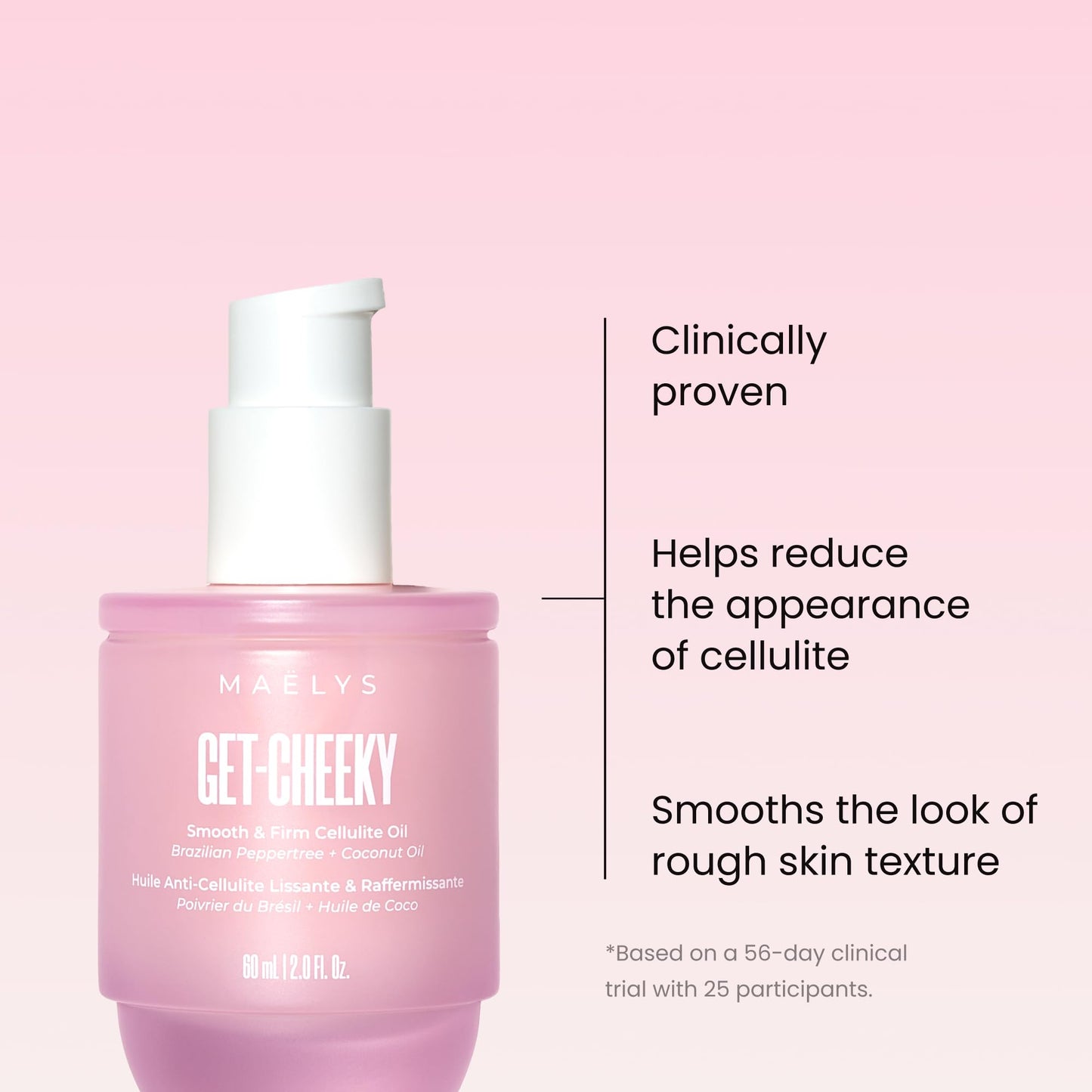 MAËLYS GET-CHEEKY Body Oil for Women - Cellulite Massage Oil with Shea Butter & Vitamin E - Skin Oil for Massage Therapy & After Shower Use - Helps Reduce the Look of Dimpled Skin (2 Fl Oz)