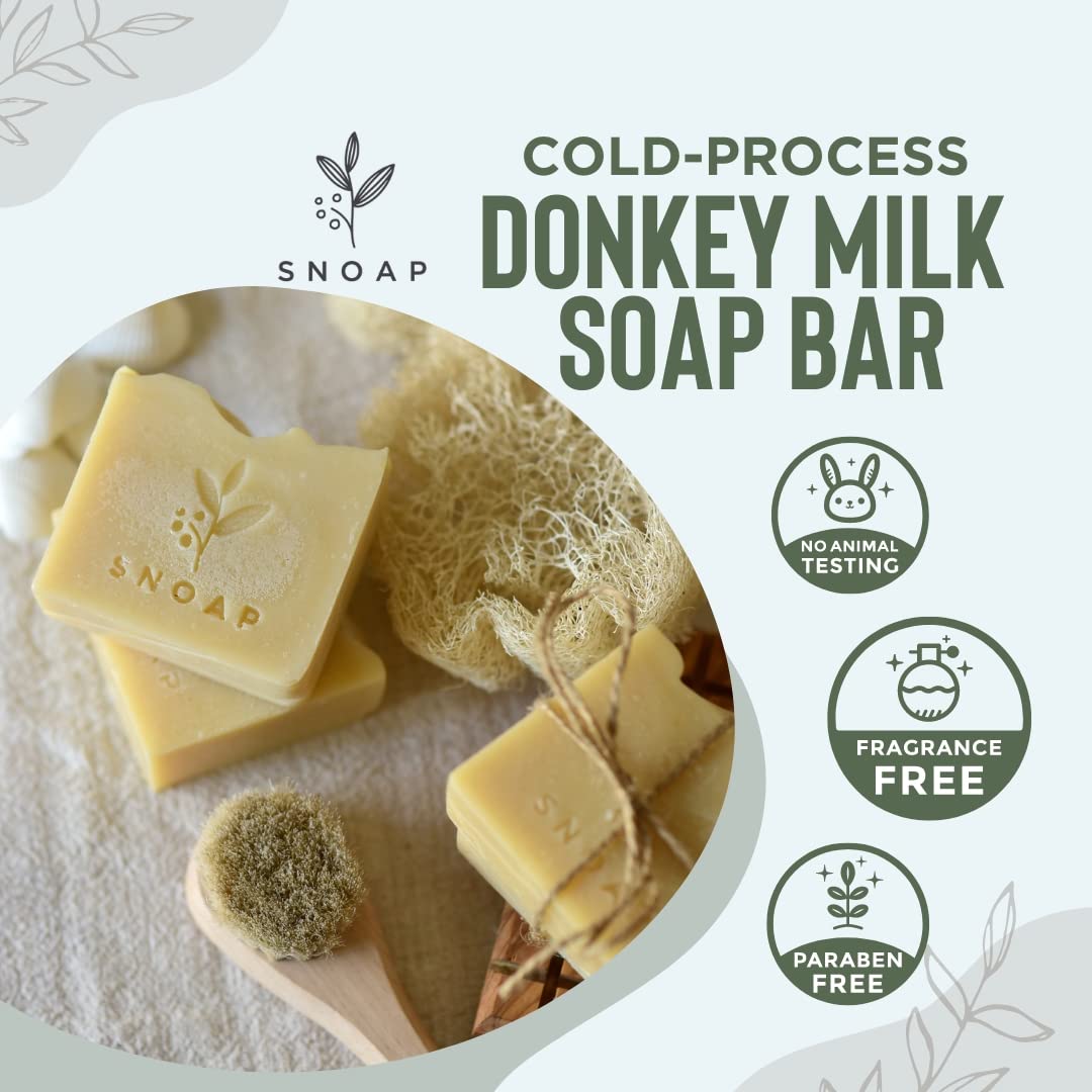 SNOAP Unscented Donkey Milk Soap Bar – Fragrance-Free, Handmade Natural Soap for Sensitive Skin, 5oz (Pack of 3)