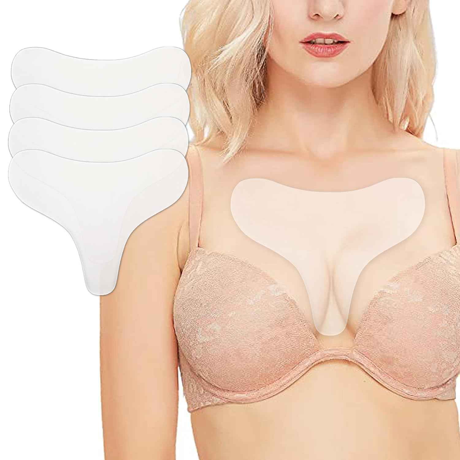 Chest Wrinkle Pads-4 pads Silicone Patches for Wrinkles, Anti Wrinkle Patches for Decollete & Cleavage, Anti Aging Wrinkle Remover, Reusable Overnight Wrinkles Treatment While Sleeping