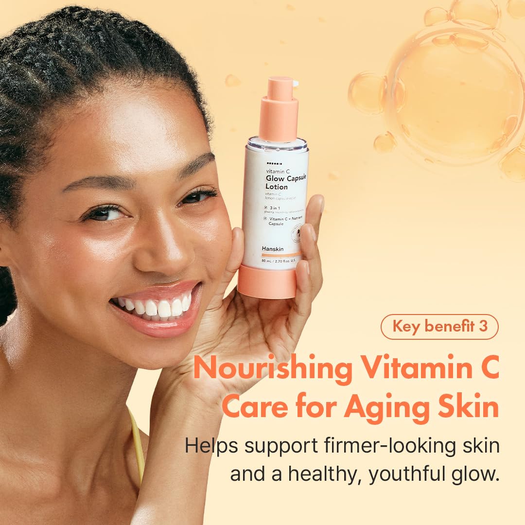 Hanskin Vitamin C Glow Capsule Lotion – Korean Lightweight Brightening Face Moisturizer for Radiant, Glowing, Even-Toned Skin | Niacinamide & Vitamin C Capsules | Skin-Boosting Skincare | 2.7 fl oz