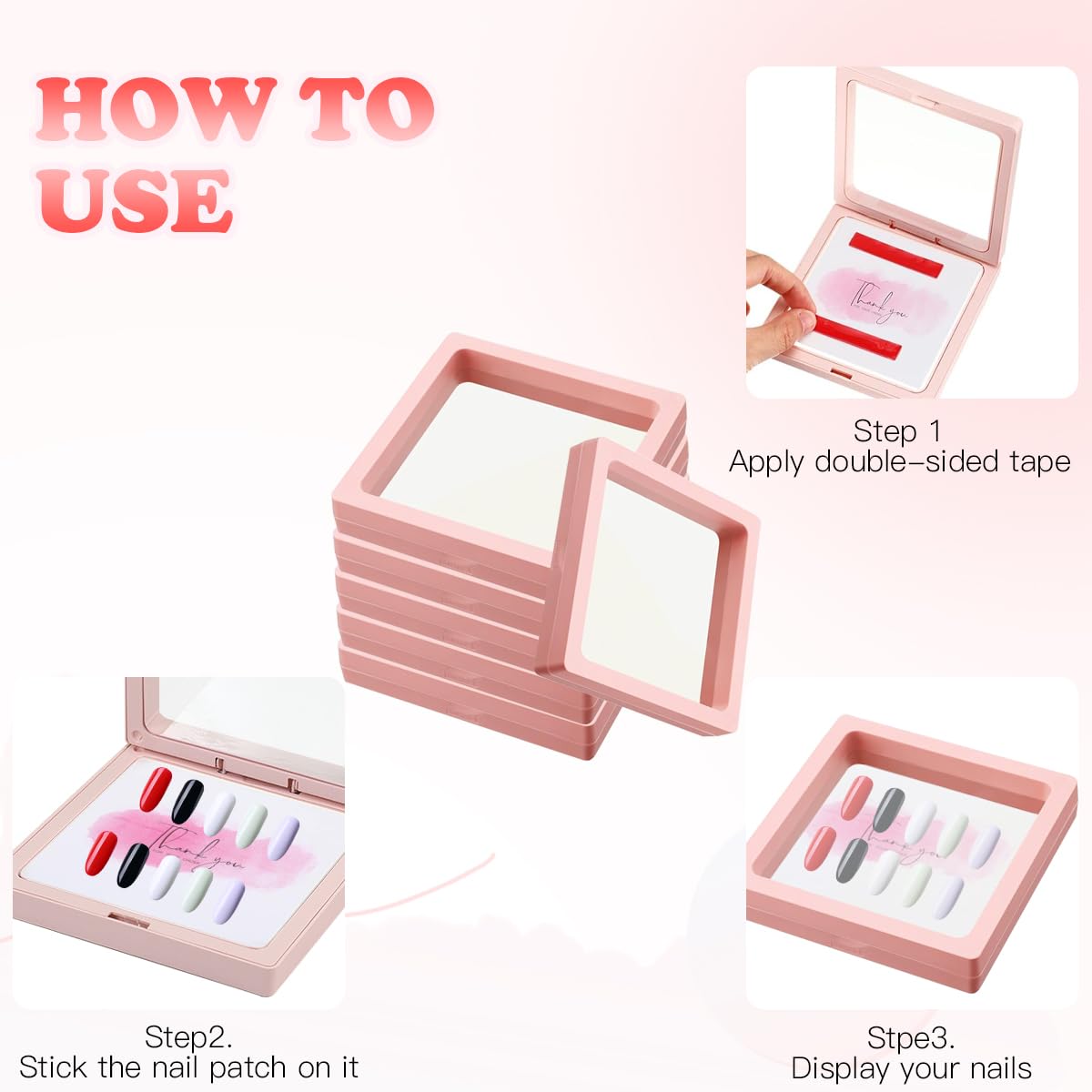 30 Pcs Press on Nail Storage Box 3D Floating Press on Nail Packaging With 90 Pcs Adhesive Double Sided Tape and 30 Pcs Cards, PE Film Nail Packaging Cases for Nail Salon Nail Display Box Earrings