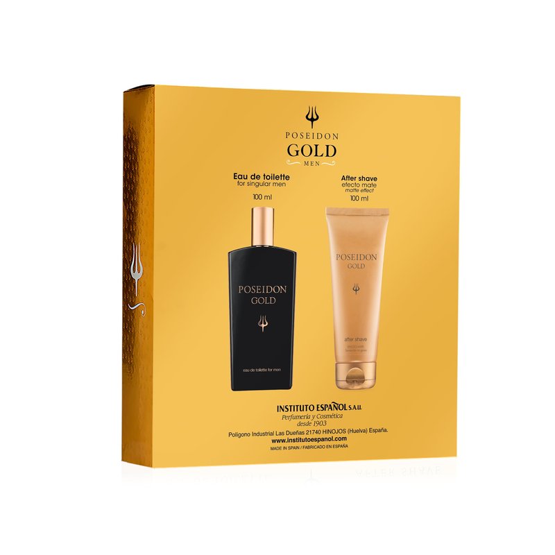 Instituto Espaol Poseidon Gold Gift Set for Men, Travel Size Eau de Toilette and After Shave Spray, 3.4 fl oz Each (100 ml), Sophisticated and Harmonious Fragrance