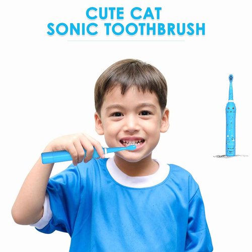 Kids Sonic Electric Toothbrush, Rechargeable Smart Toothbrush for Children Toothbrush for Toddlers Boys Girls Age 3-12 with 30s Reminder, 2 Mins Timer, 6 Modes, 6 Brush Heads, Wall-Mounted Holder