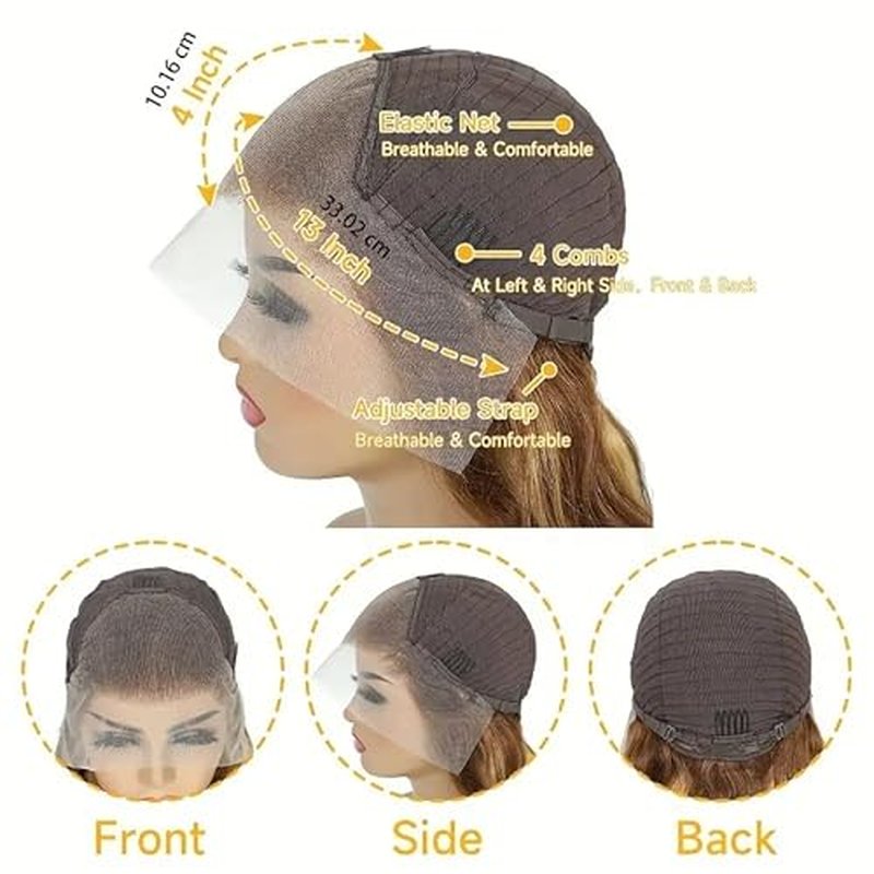 Highlight Ombre Lace Front Human Hair Wig - Pre-Plucked Body Wave 4/27 Colored Honey Blonde - 13x4 HD Lace Frontal 180 Density Glueless for Women - 24 Inch